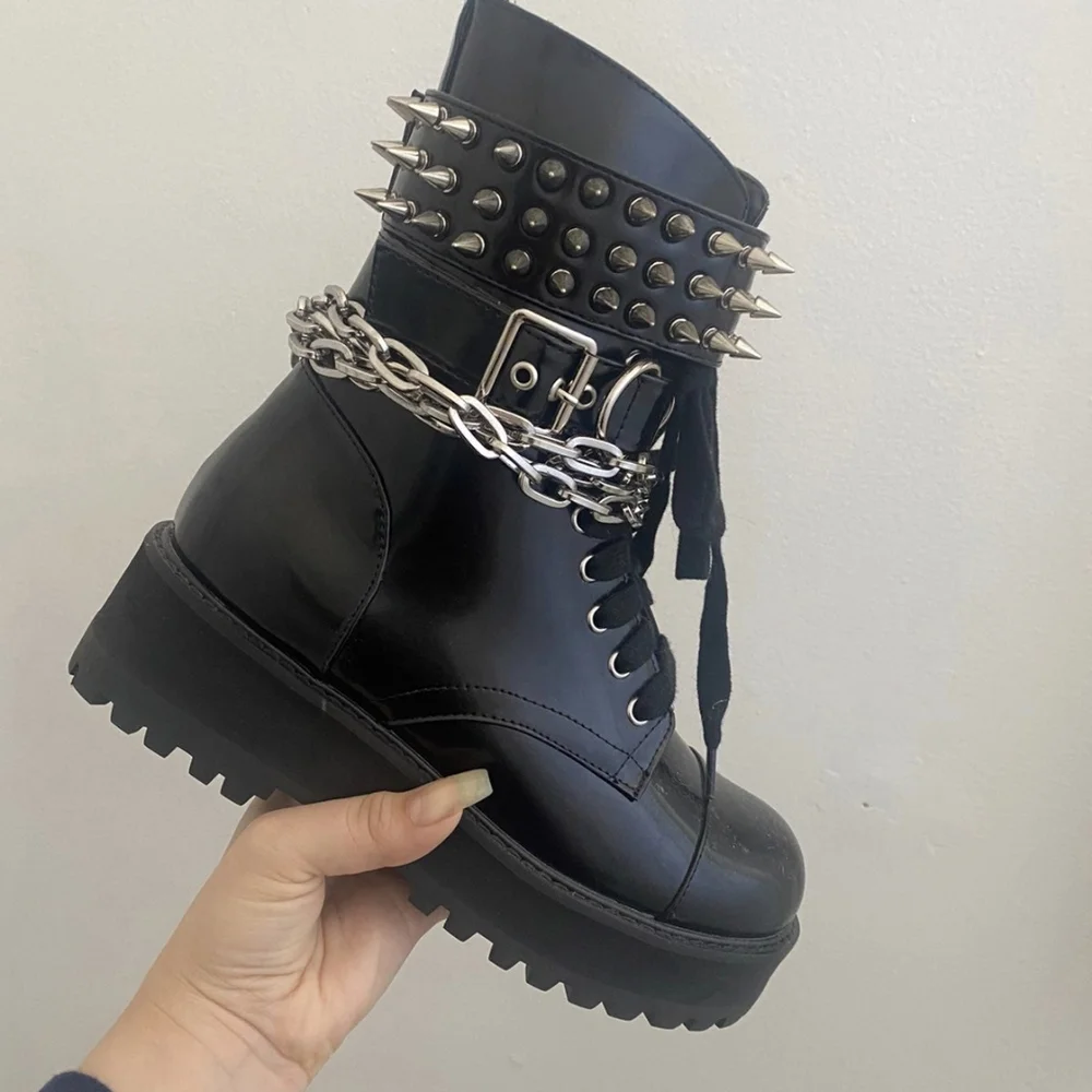 Black Studded Ankle Boots - Picture 1 of 2